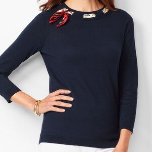 Talbots Silk Scarf Sweater Size Medium Nautical 3/4 sleeve New NET